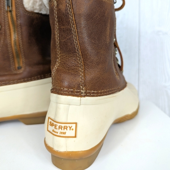 Sperry Tall Saltwater Duckboots Women's Size 6 Top Sider Brown Leather and Cream - Picture 5 of 14